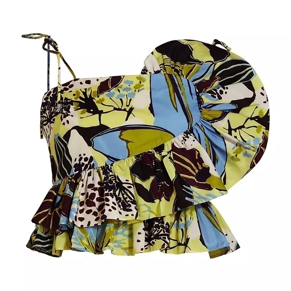 Tanya Taylor Claudette Tie-Shoulder Ruffle Peplum Tank Top in Zest NWT!